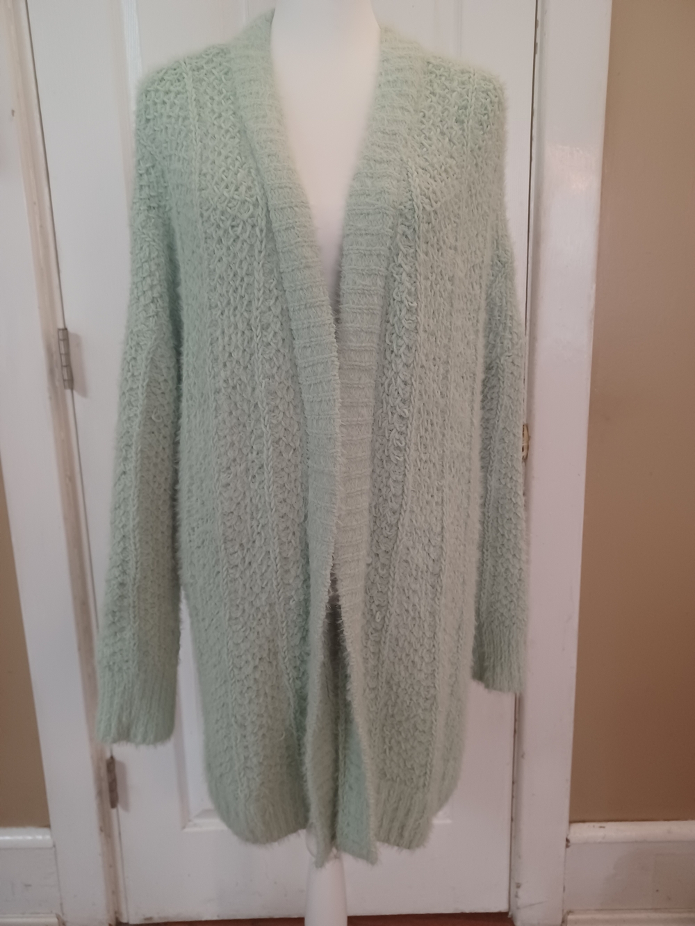 Lane Bryant Eyelash Knit Open Front Cardigan Duster Mint Green Plus Size 26/28